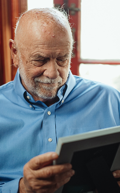 Resident looking at photos 